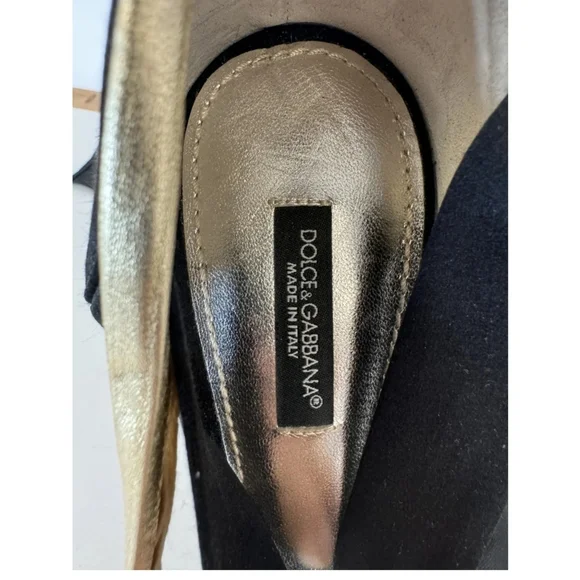 Dolce & Gabbana Black Wedges with Gold Trim Original Autentic no Box - Picture 3 of 7